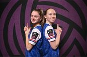 11 February 2025; Cara Griffin, left, and Grace McInerney during a Treaty United FC squad portraits session at UL North Campus in Limerick. Photo by Sam Barnes/Sportsfile