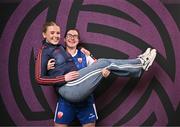 11 February 2025; Digital media coordinator Emma Dineen, left, and Kate O'Donovan during a Treaty United FC squad portraits session at UL North Campus in Limerick. Photo by Sam Barnes/Sportsfile