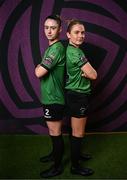 11 February 2025; Lauryn O'Callaghan, left, and Avril Brierley during a Peamount United squad portraits session at Greenogue Park in Newcastle, Dublin. Photo by Ramsey Cardy/Sportsfile