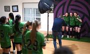 11 February 2025; Players pose for Sportsfile photographer Ramsey Cardy during a Peamount United squad portraits session at Greenogue Park in Newcastle, Dublin. Photo by Stephen McCarthy/Sportsfile