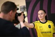 11 February 2025; Leona Heffernan poses for Sportsfile photographer Ramsey Cardy during a Peamount United squad portraits session at Greenogue Park in Newcastle, Dublin. Photo by Stephen McCarthy/Sportsfile