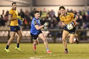 12 February 2025; Ethan Dunne of DCU in action against Luke Breathnach of UCD during the Electric Ireland Higher Education GAA Sigerson Cup final match between UCD and DCU DÉ at the GAA Connacht Centre of Excellence in Bekan, Mayo. Photo by Piaras Ó Mídheach/Sportsfile
