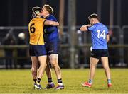 12 February 2025; DCU players Ronan Gallagher, left and Eoin McGuinness celebrate after their side's victory in the Electric Ireland Higher Education GAA Sigerson Cup final match between UCD and DCU DÉ at the GAA Connacht Centre of Excellence in Bekan, Mayo. Photo by Piaras Ó Mídheach/Sportsfile