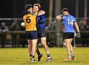 12 February 2025; DCU players Ronan Gallagher, left, and Eoin McGuinness celebrate after their side's victory in the Electric Ireland Higher Education GAA Sigerson Cup final match between UCD and DCU DÉ at the GAA Connacht Centre of Excellence in Bekan, Mayo. Photo by Piaras Ó Mídheach/Sportsfile