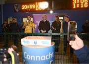 12 February 2025; UCD v DCU Dóchas Éireann captain Ciarán Caulfield makes a speech after the Electric Ireland Higher Education GAA Sigerson Cup final match between UCD and DCU DÉ at the GAA Connacht Centre of Excellence in Bekan, Mayo. Photo by Piaras Ó Mídheach/Sportsfile