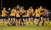 12 February 2025; DCU Dóchas Éireann players celebrate after their side's victory in the Electric Ireland Higher Education GAA Sigerson Cup final match between UCD and DCU DÉ at the GAA Connacht Centre of Excellence in Bekan, Mayo. Photo by Piaras Ó Mídheach/Sportsfile
