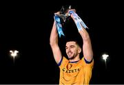 12 February 2025; DCU Dóchas Éireann captain Ciarán Caulfield lifts the cup after his side's victory in the Electric Ireland Higher Education GAA Sigerson Cup final match between UCD and DCU DÉ at the GAA Connacht Centre of Excellence in Bekan, Mayo. Photo by Piaras Ó Mídheach/Sportsfile