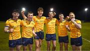 12 February 2025; DCU Dóchas Éireann players, from left, Eoghan O'Connor Flanagan, Greg McEnaney, Ethan Dunne, Alex Gavin, Lorcan O'Dell and Conor Dolan, all from Dublin, after their side's victory in the Electric Ireland Higher Education GAA Sigerson Cup final match between UCD and DCU DÉ at the GAA Connacht Centre of Excellence in Bekan, Mayo. Photo by Piaras Ó Mídheach/Sportsfile