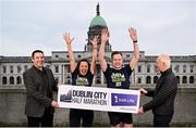 13 February 2025; In attendance at the announcement of Irish Life's partnership with the Dublin City Half Marathon are, from left, Irish Life chief executive Declan Bolger, Laura Kinsella and Colin Carrigan of the Irish Life running group, and Race Director Jim Aughney, on George's Quay, Dublin. This collaboration builds on Irish Life's title sponsorship of the Irish Life Dublin Marathon and the Irish Life Race Series, reflecting the organisation’s commitment to the running community and promoting a healthier lifestyle. Photo by Seb Daly/Sportsfile