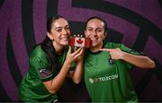 11 February 2025; Sophie Miranda, left, and Sophia Naufal during a Peamount United squad portraits session at Greenogue Park in Newcastle, Dublin. Photo by Ramsey Cardy/Sportsfile