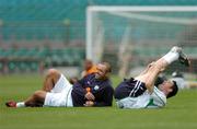 3 September 2004; Stephen Carr, left, with team-mate Robbie Keane, Republic of Ireland, during squad training. Lansdowne Road, Dublin. Picture credit; David Maher / SPORTSFILE