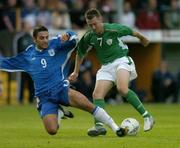 3 September 2004; Aiden McGeady, Republic of Ireland U21, in action against Georgios Vasiliou, Cyprus U21. European Under 21 Championship, Republic of Ireland U21 v Cyprus U21, Buckley Park, Kilkenny. Picture credit; Matt Browne / SPORTSFILE