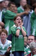 28 August 2004; A Fermanagh fan cheers on her side during the match. Bank of Ireland Senior Football Championship Semi-Final Replay, Mayo v Fermanagh, Croke Park, Dublin.  Picture credit; Brian Lawless / SPORTSFILE