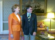 1 September 2004; President of Ireland, Mary McAleese with Irish Chef de Mission Willie O'Brien at a reception, held in Aras an Uachtarain, in honour of the Irish Olympic team's achievements at the 2004 Olympic Games in Athens recently. Picture credit; Brendan Moran / SPORTSFILE