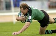4 September 2004; Matt Mostyn, Connacht, goes over for his try against Glasgow Rugby. Celtic League 2004-2005, Connacht v Glasgow Rugby, Sportsground, Galway. Picture credit; Matt Browne / SPORTSFILE