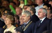 4 September 2004; An Taoiseach Bertie Ahern T.D., FAI President Milo Corcoran and President of Ireland Mary McAleese stand for a minutes silence before the game. FIFA World Cup Qualifier, Republic of Ireland v Cyprus, Lansdowne Road, Dublin. Picture credit; Brian Lawless / SPORTSFILE