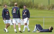 6 September 2004; Republic of Ireland players from right to left Gary Breen, Roy Keane, Gary Doherty and Kenny Cunningham during squad training. Malahide FC, Malahide, Co. Dublin. Picture credit; Damien Eagers / SPORTSFILE