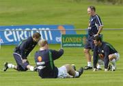 6 September 2004; Brian Kerr, Republic of Ireland manager, with his players, r to l, Roy Keane, Gary Doherty and Graham Barrett during squad training. Malahide FC, Malahide, Co. Dublin. Picture credit; Damien Eagers / SPORTSFILE