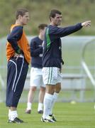 6 September 2004; Roy Keane and team-mate Graham Barrett, left, during  Ireland squad training. Malahide FC, Malahide, Co. Dublin. Picture credit; Damien Eagers / SPORTSFILE