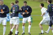 6 September 2004; Republic of Ireland players, l to r, are Graham Kavanagh, Alan Maybury, Alan Quinn, Roy Keane, Andy O'Brien and Gary Breen in action during squad training. Malahide FC, Malahide, Co. Dublin. Picture credit; Damien Eagers / SPORTSFILE
