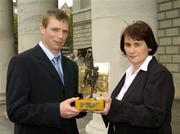 6 September 2004; Tomas O Se, Kerry footballer, who was presented with the Vodafone Player of the Month award for August by Carolan |Lennon, Head of Marketing, Vodafone, right. Westin Hotel, Dublin. Picture credit; Ray McManus / SPORTSFILE