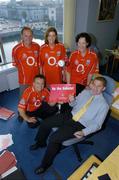 6 September 2004; Business as Usual .... NOT! . The staff of ACC Bank in Cork ensuring that staff member Joe Deane is starting his preparations early for Sunday's Guinness All-Ireland Hurling Final against Kilkenny. Pictured with Joe are ACC Bank staff, Bernard Gould, front, Regional Director, and back from left, John Cunningham, Business Unit Manager, Liz O'Connor and Susan Walsh. Picture credit; Brendan Moran / SPORTSFILE