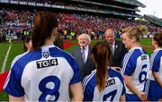 29 September 2013; Pat Quill, President, Ladies Gaelic Football Association and the President of Ireland Michael D. Higgins are introduced to the Monaghan team. TG4 All-Ireland Ladies Football Senior Championship Final, Cork v Monaghan, Croke Park, Dublin. Photo by Sportsfile