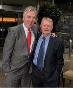 30 September 2013; The League of Ireland team that defeated the English football league team 2-1 in 1963 are honoured by ASJI & Lucozade Sport. Pictured before lunch are FAI Chief Executive John Delaney and Freddie Strahan, Shelbourne. ASJI & Lucozade Sport Legends Lunch, The Croke Park Hotel, Jones's Road, Dublin.  Picture credit: Ray McManus / SPORTSFILE