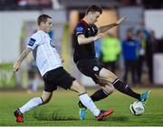 30 September 2013; Shane McEleney, Derry City, in action against Kurtis Byrne, Dundalk. Airtricity League Premier Division, Dundalk v Derry City, Oriel Park, Dundalk, Co. Louth. Photo by Sportsfile