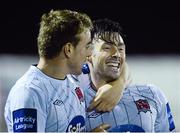 30 September 2013; Richie Towell, Dundalk, celebrates after scoring his side's third goal with team-mate Dane Massey, left. Airtricity League Premier Division, Dundalk v Derry City, Oriel Park, Dundalk, Co. Louth. Photo by Sportsfile