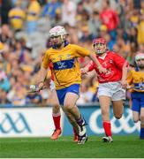 28 September 2013; Eileen Daly, Feakle NS, Feakle, Co. Clare, representing Clare, in action against Orla Martin, St Pius X G.N.S. Templeogue, Dublin, representing Cork. INTO/RESPECT Exhibition GoGames during the GAA Hurling All-Ireland Senior Championship Final Replay between Cork and Clare, Croke Park, Dublin. Photo by Sportsfile