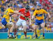 28 September 2013; Shane O'Neill, Cork, in action against Colin Ryan, left, and Pádraic Collins, Clare. GAA Hurling All-Ireland Senior Championship Final Replay, Cork v Clare, Croke Park, Dublin. Picture credit: Brendan Moran / SPORTSFILE