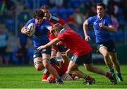 28 September 2013; Neil Reilly, Leinster, is tacked by Philip Poillot, Munster. Under 18 Club Interprovincial, Leinster v Munster, Donnybrook Stadium, Donnybrook, Dublin. Picture credit: Barry Cregg / SPORTSFILE