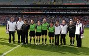 29 September 2013; The referee with his officials and umpires before the game. TG4 All-Ireland Ladies Football Senior Championship Final, Cork v Monaghan, Croke Park, Dublin. Picture credit: Ray McManus / SPORTSFILE