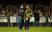2 October 2013; Clare A goalkeeper Davy Fitzgerald is interviewed by Lisa Lawlor, of Clare FM, during the first half. GOAL Challenge, Clare A v Clare B, Sixmilebridge, Co. Clare. Picture credit: Diarmuid Greene / SPORTSFILE