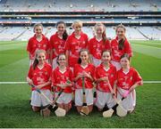 28 September 2013; The Cork camogie team, back row, left to right, Alanna Williams, St. Brendan's NS, Portumna, Co. Galway, Michelle Cullen, Scoil Mhuire, Broadway, Co Wexford, Lisa O'Riordan, Scoil an Athar Tadhg, Carraig Na Bhfear, Co Chorcai, Sheila McGrath, Loretto College, Mullingar, Co. Westmeath, Orla Martin, St Pius X G.N.S. Templeogue, Dublin 6W, front row, left to right, Laura Henley, BCS Lismore, Co. Waterford, Olivia Glynn, Loretto College, Mullingar, Co. Westmeath, Hannah O'Leary, Cloghroe NS, Blarney, Co. Cork, Catherine Walsh, St. Peter's NS, Dungourney, Co. Cork, Almha O'Rourke, Mercy Convent Primary School, Naas, Co. Kildare. INTO/RESPECT Exhibition GoGames during the GAA Hurling All-Ireland Senior Championship Final Replay between Cork and Clare, Croke Park, Dublin. Picture credit: Daire Brennan / SPORTSFILE