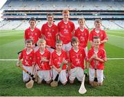 28 September 2013; The Cork hurling team, back row, left to right, Ryan McCarthy, St. Fergal's N.S., Killeagh, Co. Cork, Tomas Harrington, Star of the Sea, Passage West, Co. Cork, Kieran Conroy, Paddock N.S., Mountrath, Co. Laois, Michael O'Neill, Scoil na Trocaire, Buttevant, Co. Cork, Cian Fitzsimons, St Patrick's Ballygalget P.S., Portaferry, Co. Down, front row, left to right, Kevin O'Brien, Ballintotis N.S., Ballintotis, Castlemartyr, Co. Cork, Cian Sparling, St. Nicholas N.S., Adare, Co. Limerick, Tiarnan O'Rourke, St Corbans N.S., Naas, Co. Kildare, Ois’n Larkin, St. Brendan's N.S., Portumna, Co. Galway, Chad Brennan, Holy Trinity N.S., Donaghmede, Dublin 5. INTO/RESPECT Exhibition GoGames during the GAA Hurling All-Ireland Senior Championship Final Replay between Cork and Clare, Croke Park, Dublin. Picture credit: Daire Brennan / SPORTSFILE