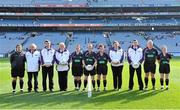 29 September 2013; Referee Michael John O'Keeffe, centre, with his match officials ahead of the game, from left, Catherine Murphy, Tony Lennon, Daniel O'Keeffe, Sharon O'Keeffe, Sarah Stanley, Mary Foy, Sarah O'Keeffe, Hayden O'Connor, Keith Delahunty and Yvonne Duffy. TG4 All-Ireland Ladies Football Junior Championship Final, Offaly v Wexford, Croke Park, Dublin. Picture credit: Brendan Moran / SPORTSFILE