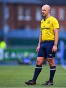 12 February 2025; Referee Cillian Hogan during the Bank of Ireland Leinster Rugby Boys Schools Senior Cup second round match between Cistercian College Roscrea and Gonzaga College at Energia Park in Dublin. Photo by Shauna Clinton/Sportsfile