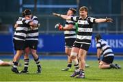 12 February 2025; Robert Carney of Cistercian College, Roscrea celebrates at the final whistle of the Bank of Ireland Leinster Rugby Boys Schools Senior Cup second round match between Cistercian College Roscrea and Gonzaga College at Energia Park in Dublin. Photo by Shauna Clinton/Sportsfile