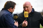 14 February 2025; Former Ireland Rugby player Bernard Jackman, right, after the Bank of Ireland Leinster Rugby Boys Schools Senior Cup second round match between Blackrock College and St Michael's College at Energia Park in Dublin. Photo by Shauna Clinton/Sportsfile