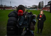 14 February 2025; Virgin Media Sport's Ann-Marie Keegan before the SSE Airtricity Men's Premier Division match between Shelbourne and Derry City at Tolka Park in Dublin. Photo by Stephen McCarthy/Sportsfile
