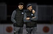 14 February 2025; Drogheda United players goalkeeper Jack Brady, left, and Luke Heeney before the SSE Airtricity Men's Premier Division match between St Patrick's Athletic and Drogheda United at Richmond Park in Dublin. Photo by Seb Daly/Sportsfile