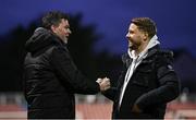 14 February 2025; Drogheda United manager Kevin Doherty, left, and St Patrick's Athletic director of football Ger O'Brien before the SSE Airtricity Men's Premier Division match between St Patrick's Athletic and Drogheda United at Richmond Park in Dublin. Photo by Seb Daly/Sportsfile