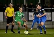 14 February 2025; Tony McNamee of Finn Harps in action against Ronan Teahan of Kerry during the SSE Airtricity Men's First Division match between Kerry FC and Finn Harps at Mounthawk Park in Tralee, Kerry. Photo by Brendan Moran/Sportsfile