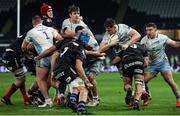 14 February 2025; Diarmuid Mangan of Leinster is tackled by Harri Deaves of Ospreys during the United Rugby Championship match between Ospreys and Leinster at Swansea.com Stadium in Swansea, Wales. Photo by Chris Fairweather/Sportsfile