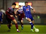 14 February 2025; Trypimir Vrljicak of Treaty United in action against Cian Coleman of Cobh Ramblers during the SSE Airtricity Men's First Division match between Treaty United and Cobh Ramblers at Markets Field in Limerick. Photo by Michael P Ryan/Sportsfile
