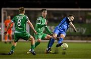14 February 2025; Tony McNamee of Finn Harps in action against Ronan Teahan and Niall Brookwell of Kerry during the SSE Airtricity Men's First Division match between Kerry FC and Finn Harps at Mounthawk Park in Tralee, Kerry. Photo by Brendan Moran/Sportsfile