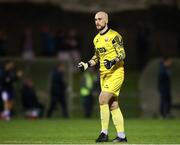 14 February 2025; Treaty United goalkeeper Corey Chambers celebrates his sides second goal scored by Lee Devitt during the SSE Airtricity Men's First Division match between Treaty United and Cobh Ramblers at Markets Field in Limerick. Photo by Michael P Ryan/Sportsfile