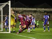 14 February 2025; Cian Coleman of Cobh Ramblers celebrates after scoring his side's first goal during the SSE Airtricity Men's First Division match between Treaty United and Cobh Ramblers at Markets Field in Limerick. Photo by Michael P Ryan/Sportsfile